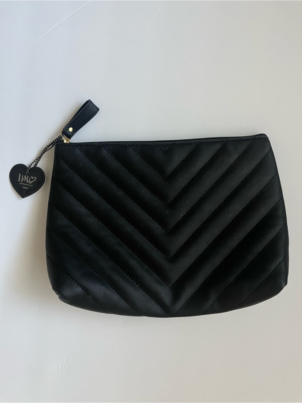 NWT Black Quilted Vegan Leather Makeup Cosmetic Travel Bag 9x12